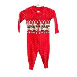 Hanna Andersson Pajamas Unisex Red Fair Isle 100% Organic Cotton Size 60cm 3-6mo